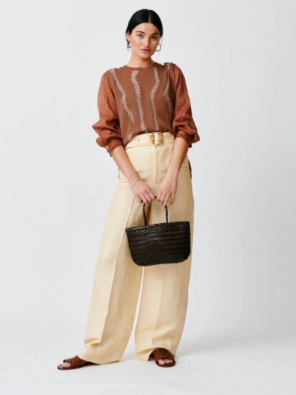 Dragon Diffusion Mini Flat Gora Dark Brown Woven Leather Basket Tote